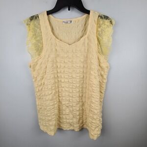 89th + Madison Womens Yellow Popcorn Knit Top Lace Flutter Sleeve M Romantic